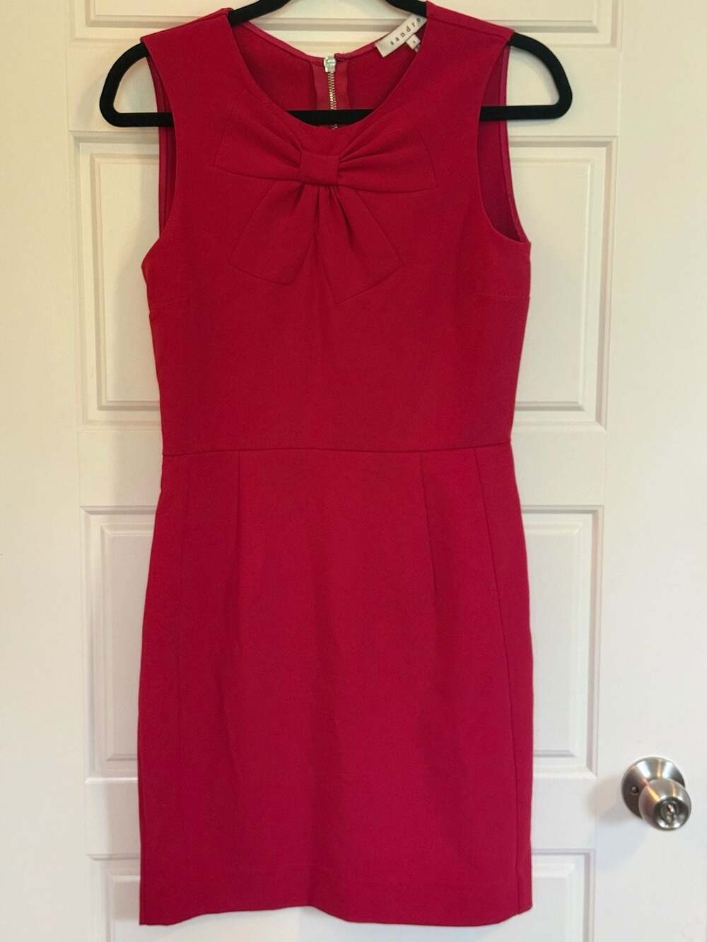 Sandro Paris Hot Pink Magenta Bow Fitted Mini Dress Size 1 French Designer